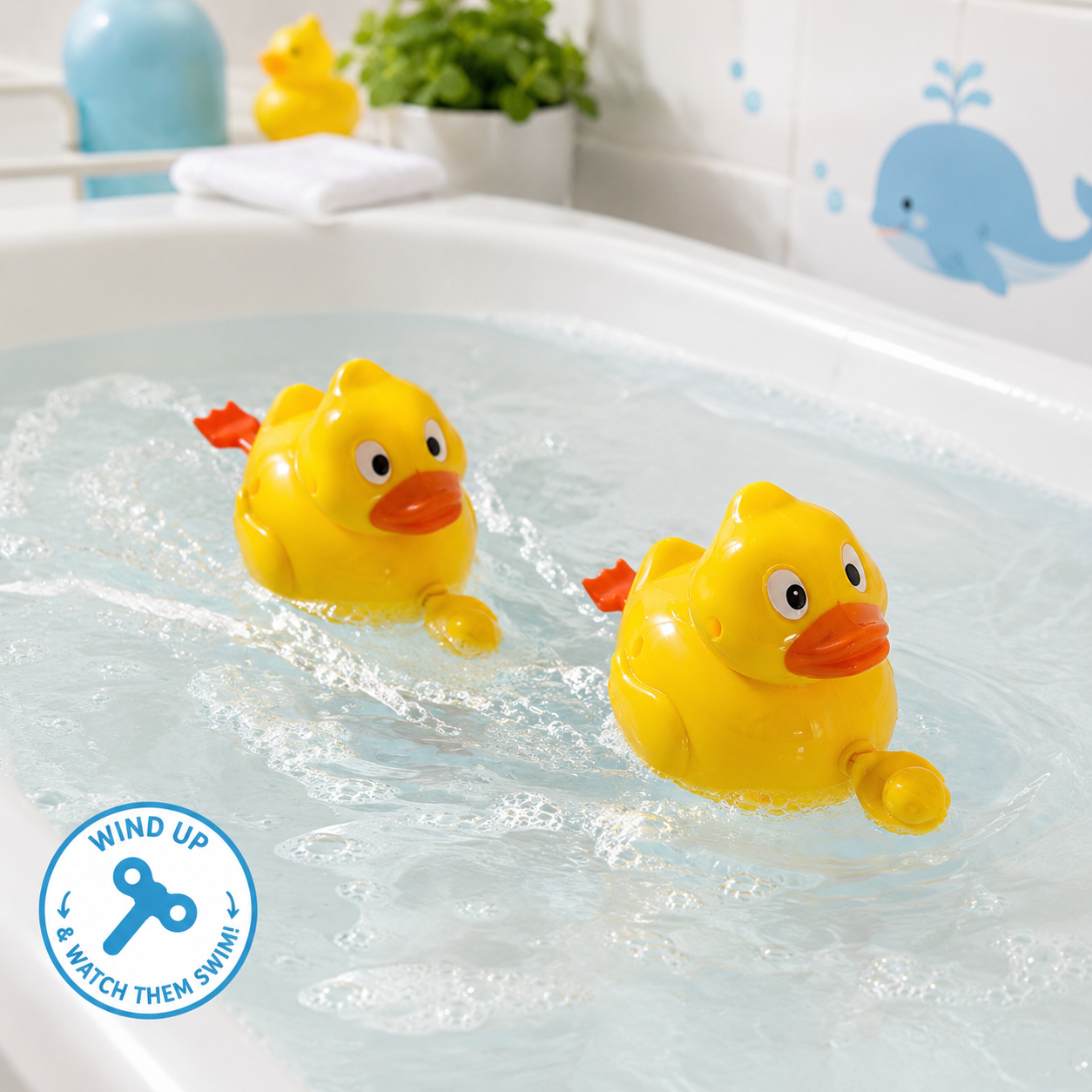 2 Pack Wind-Up Yellow Duck Bath Toys – Pull String Swimming Water Toys for Kids