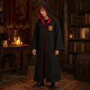 Adult Wizard Robe Costume – Black Hooded Fancy Dress Gown with Red Trim, One Size