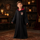 Kids’ Wizard Robe Costume – Black Hooded Gown with Burgundy Lining