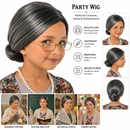 Grandma Costume Wig – Grey Black Bun Style Party Wig