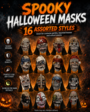 Assorted Halloween Scary Face Masks – 16 Unique Designs for Party & Costume Selection