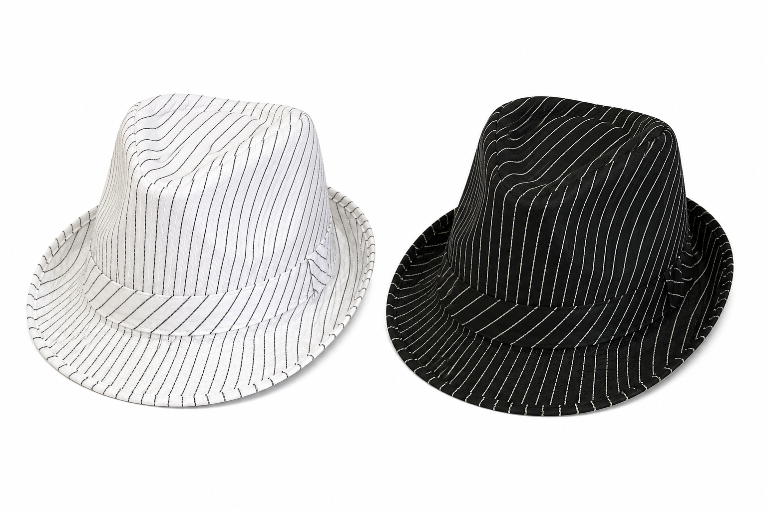 Black or White Pinstripe Fedora Hat – Classic Gangster Costume Party Accessory