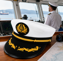 Captain’s Marine Officer Hat – White and Black Nautical Costume Cap with Gold Embroidery