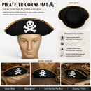 Black Pirate Tricorn Hat with Gold Trim – Skull and Crossbones Costume Accessory