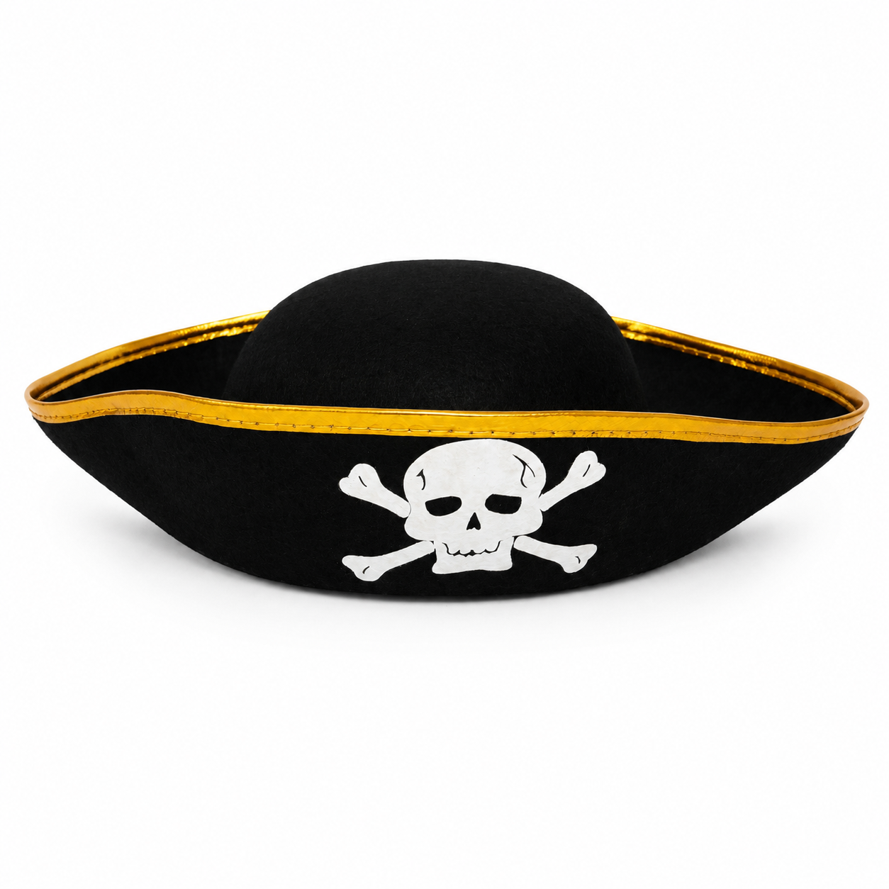 Black Pirate Tricorn Hat with Gold Trim – Skull and Crossbones Costume Accessory