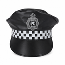 Adult Black Vinyl Police Officer Costume Hat – Checkerboard Fancy Dress Cap
