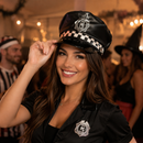 Adult Black Vinyl Police Officer Costume Hat – Checkerboard Fancy Dress Cap