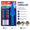 4 Sets Party Candles with Cake Servers – 24 Striped Candles and Holders per Set