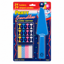 4 Sets Party Candles with Cake Servers – 24 Striped Candles and Holders per Set