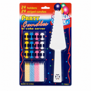 4 Sets Party Candles with Cake Servers – 24 Striped Candles and Holders per Set