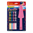 4 Sets Party Candles with Cake Servers – 24 Striped Candles and Holders per Set