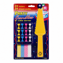 4 Sets Party Candles with Cake Servers – 24 Striped Candles and Holders per Set