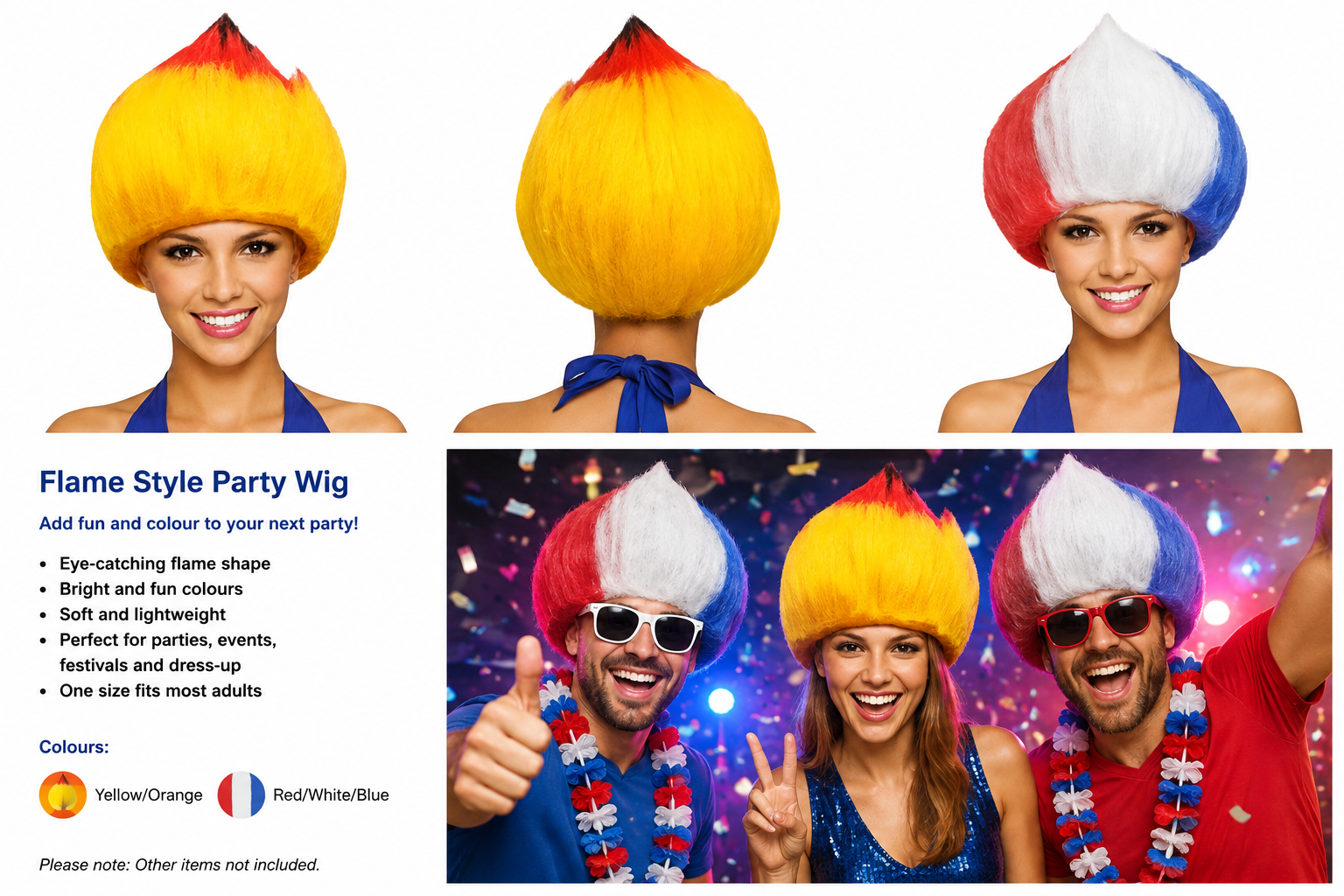 Flame Style Party Wig – Yellow Orange