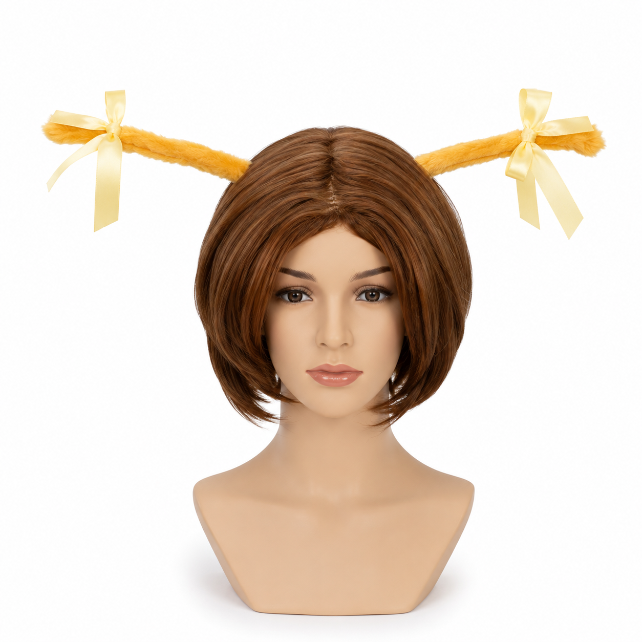 Brown Party Wig with Yellow Ribbon Antennae
