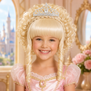 Kids Princess Wig with Tiara – Blonde or Black