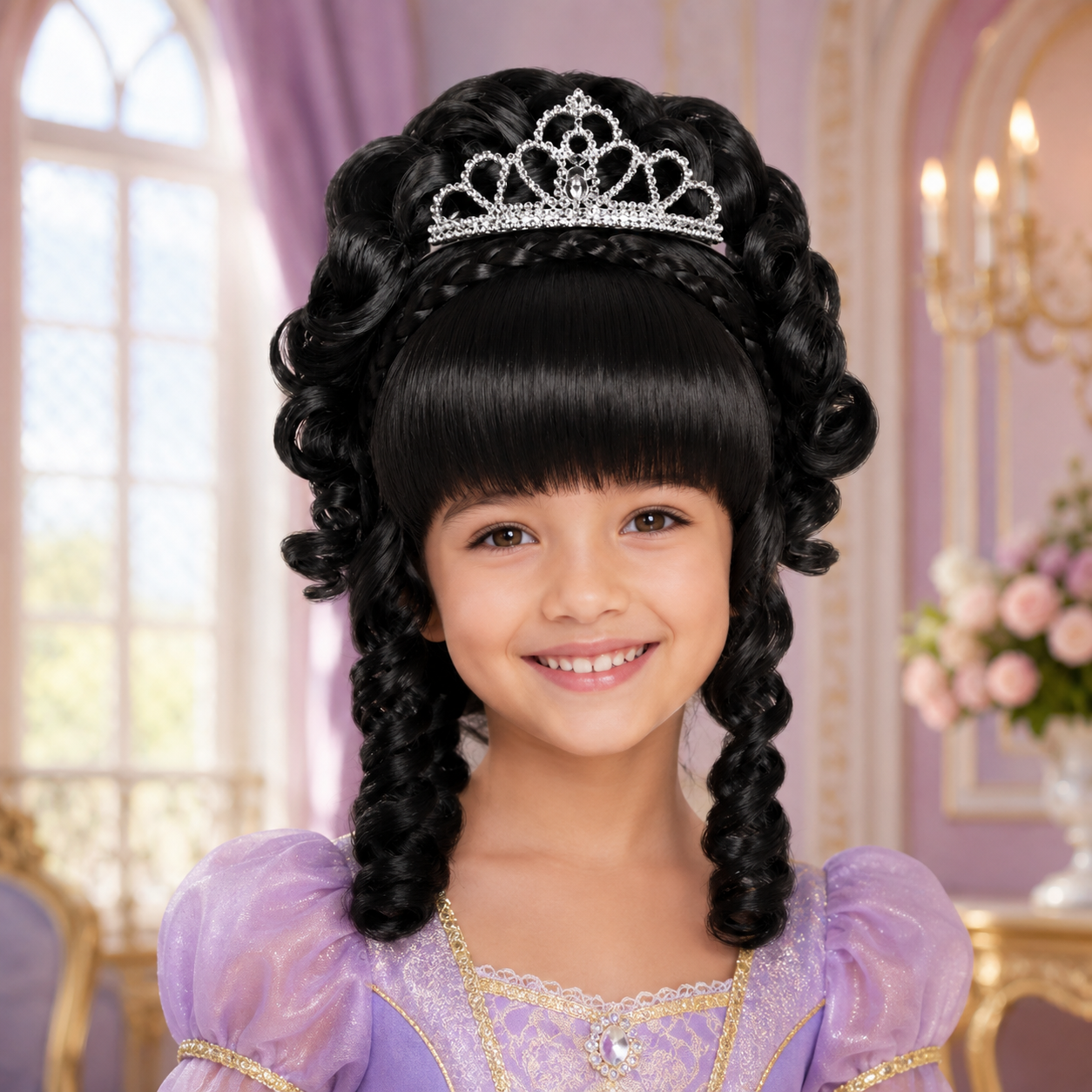 Kids Princess Wig with Tiara – Blonde or Black
