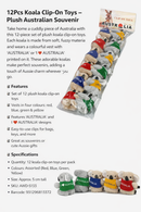 12‑Pack Koala Clip‑On Plush Toys – Assorted Colours – Australia Souvenir Gifts