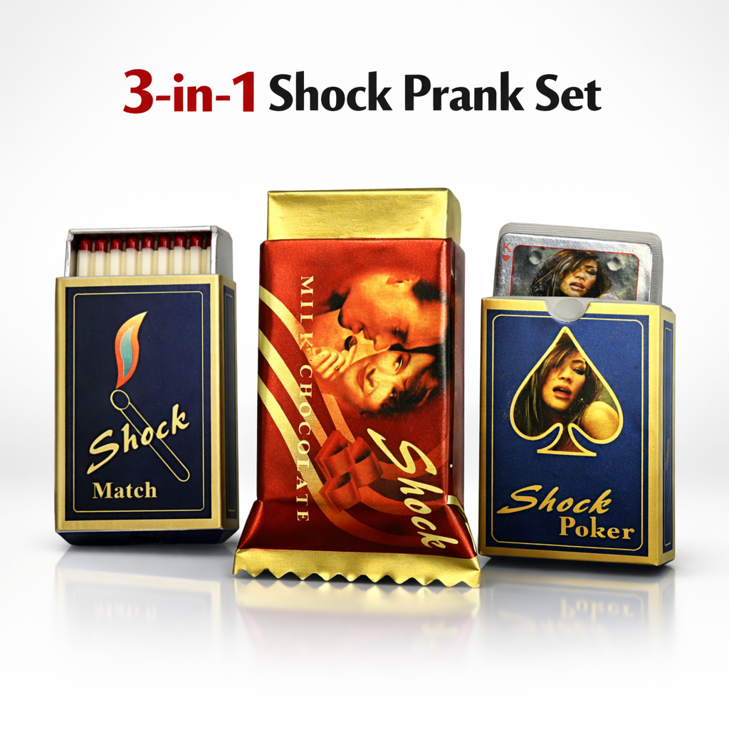 3‑in‑1 Shock Prank Set – Electric Gag Toys – Shock Match, Shock Chocolate & Shock Poker