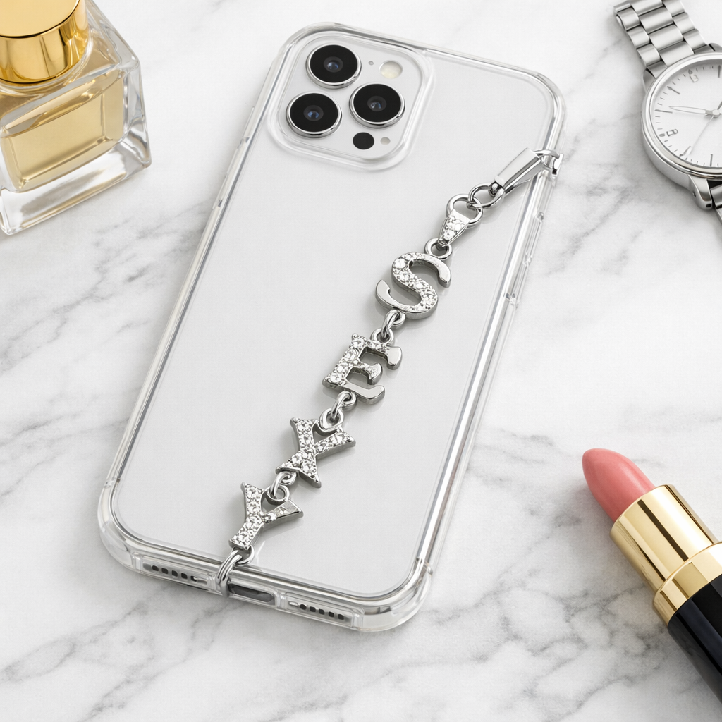 Silver Crystal “SEXY” Pendant Charm – Rhinestone Necklace & Phone Strap Accessory