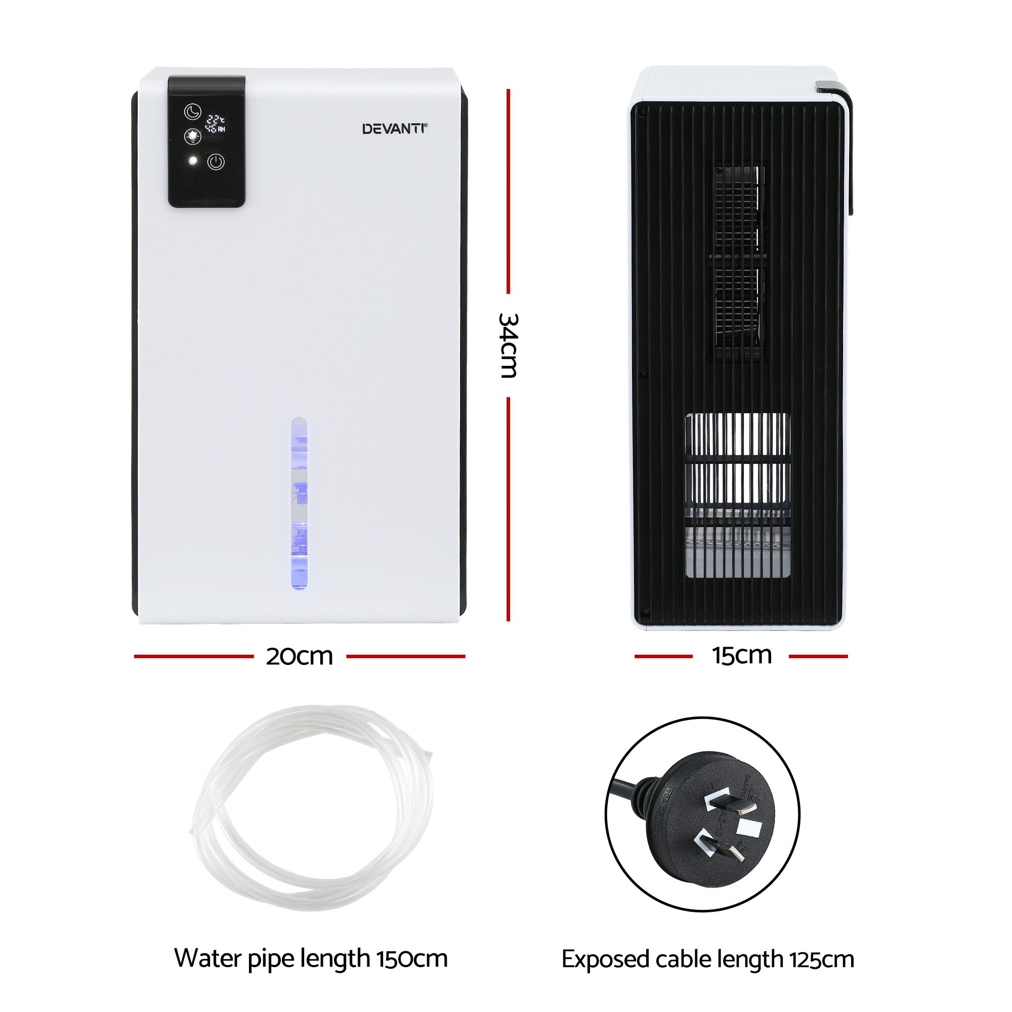 DEVANTI 2000ml Portable Dehumidifier Moisture Absorber Home Bedroom Quiet Remote