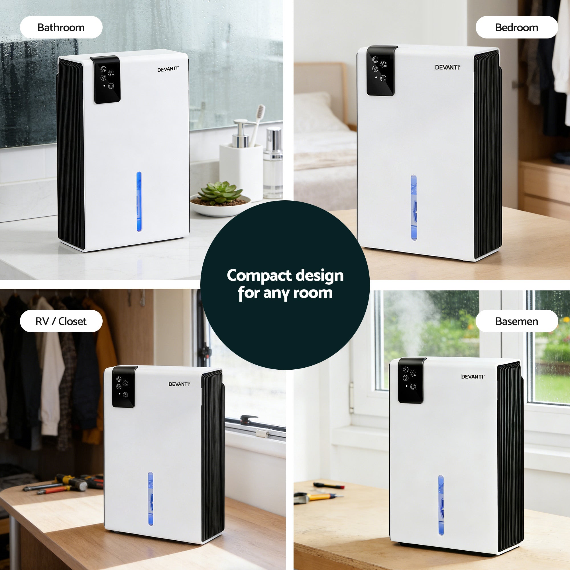 DEVANTI 2000ml Portable Dehumidifier Moisture Absorber Home Bedroom Quiet Remote