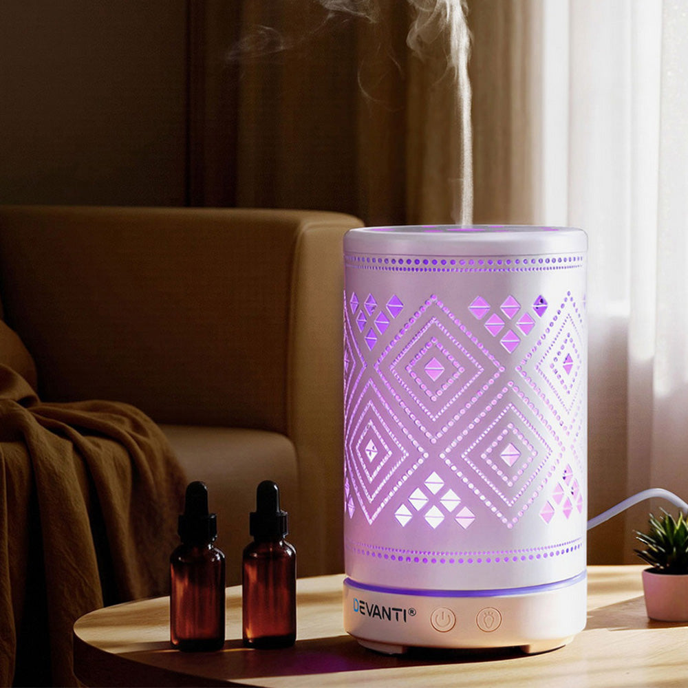 Devanti Ultrasonic Aroma Diffuser Aromatherapy 100ml LED Lights Iron Humidifier Forest