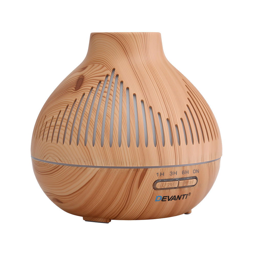 Devanti Ultrasonic Aroma Diffuser Aromatherapy 400ml LED Lights Iron Humidifier Forest Light wood grain
