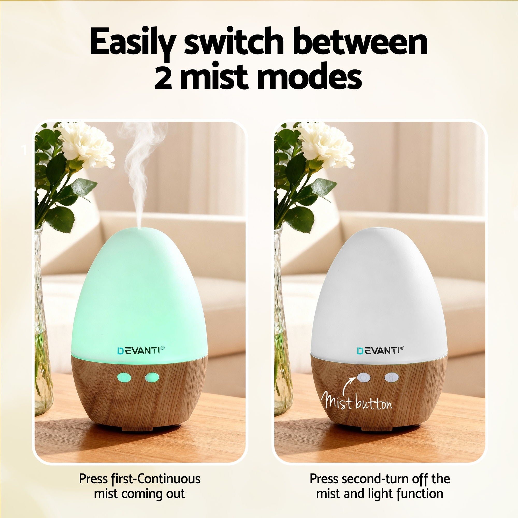 Devanti Ultrasonic Aroma Diffuser Aromatherapy 130ml LED Lights Iron Humidifier Forest