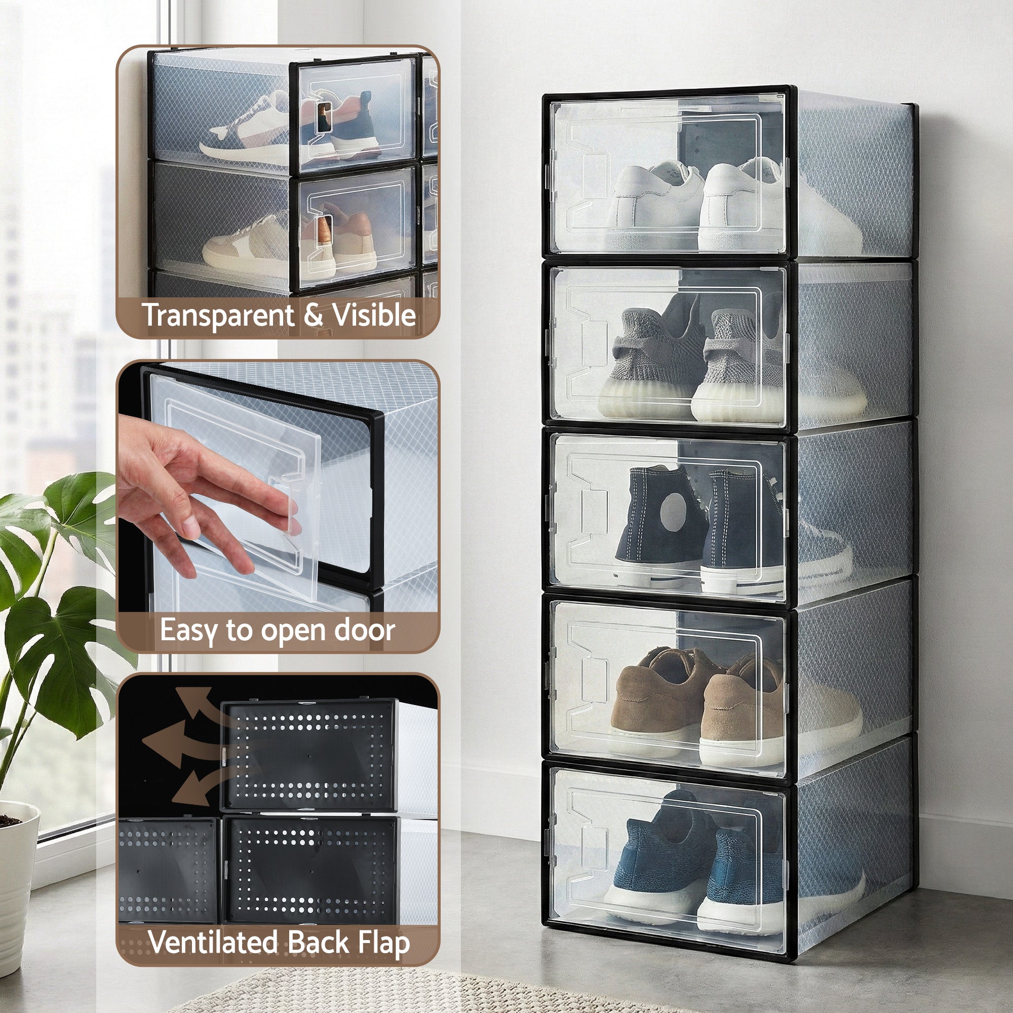 Artiss Shoe Storage Box DIY Set of 12 Stackable Black