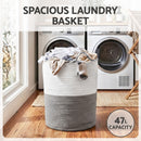Artiss Woven Laundry Basket with handles Foldable White & Grey