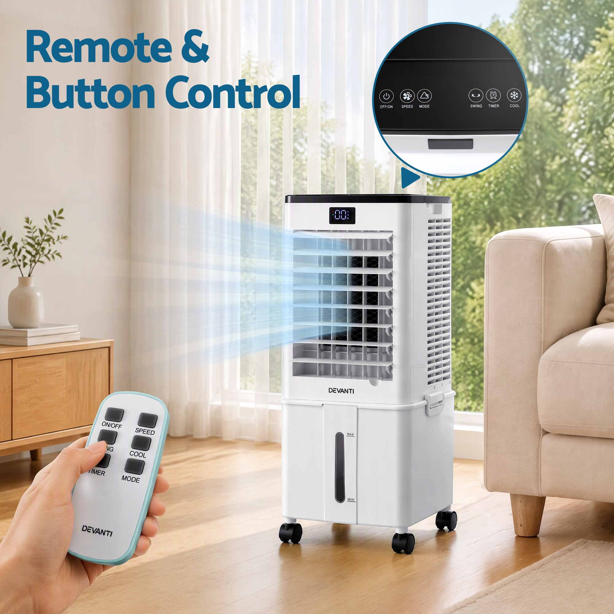 Devanti 8L 3-in-1 Evaporative Air Cooler 4 Ice Packs Remote Control 3 Speed