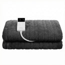 Giselle Electric Throw Rug Double Size 200x180cm Coral Fleece Heated Blanket Grey