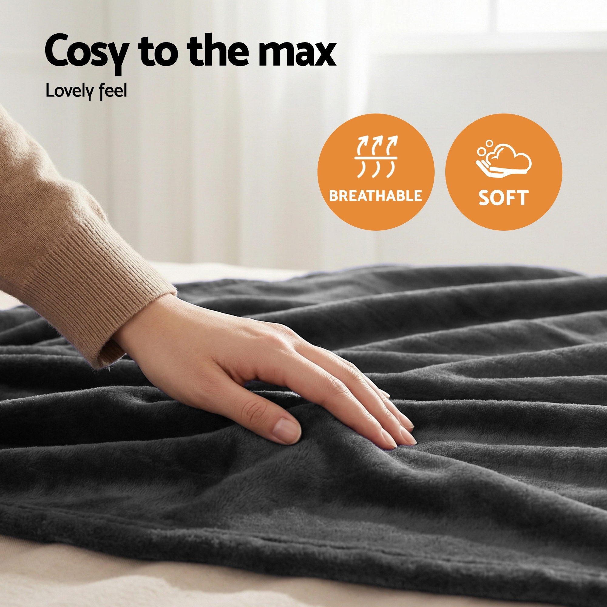 Giselle Electric Throw Rug Double Size 200x180cm Coral Fleece Heated Blanket Grey