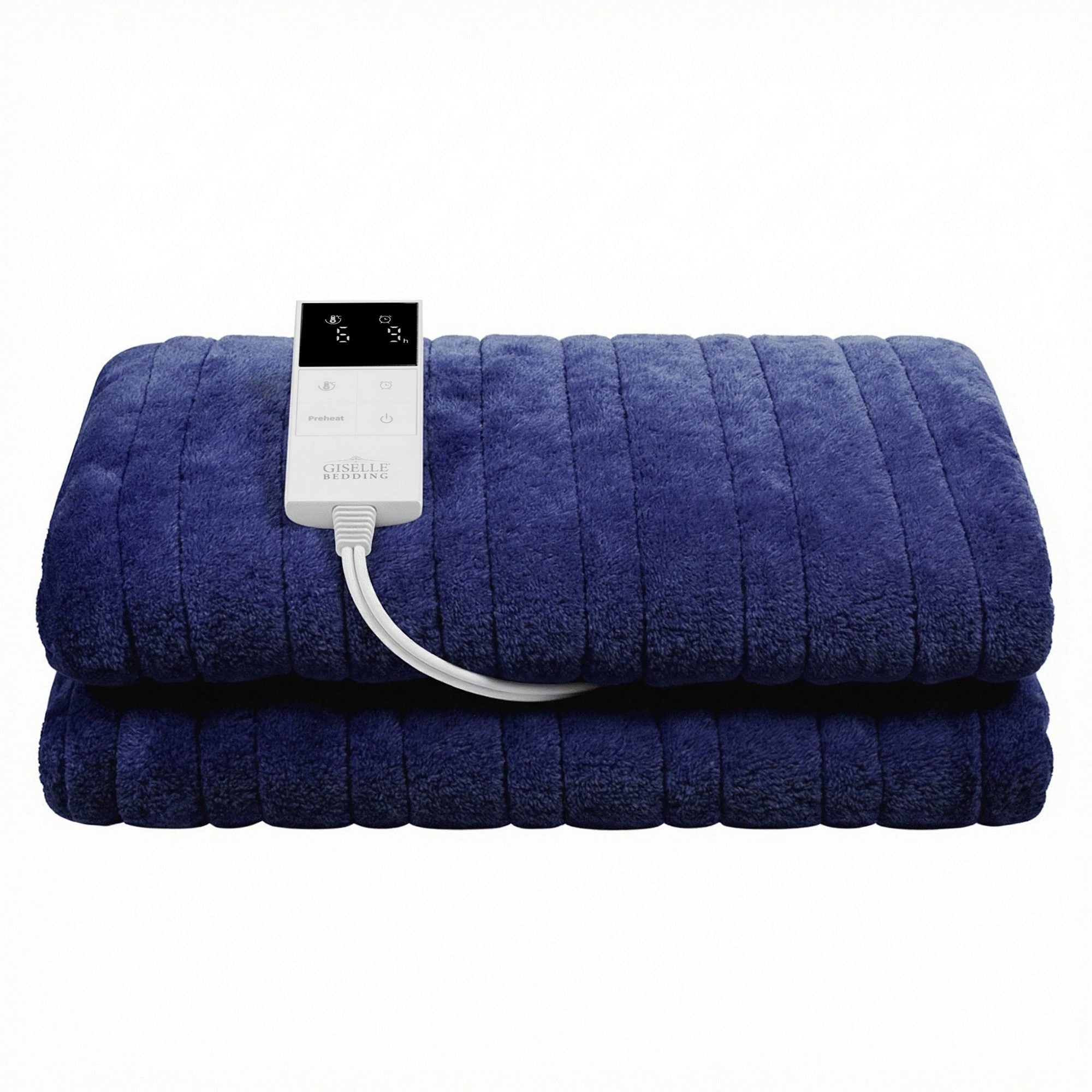 Giselle Electric Throw Rug Double Size 200x180cm Coral Fleece Heated Blanket Navy Blue