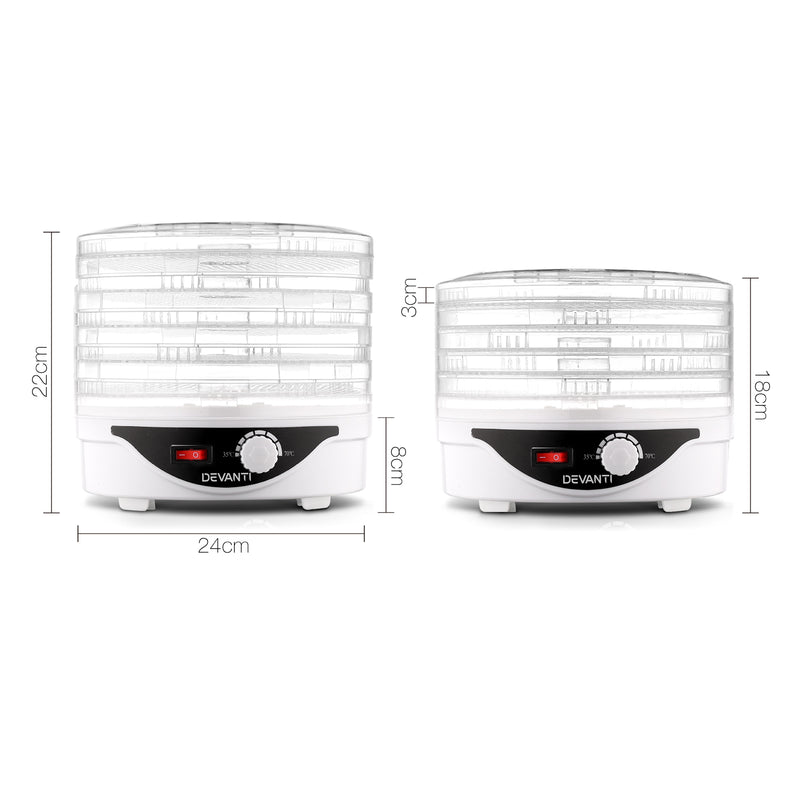 Devanti 5 Trays Food Dehydrator Fruit Dehydrators Pet Beef Jerky Dryer White