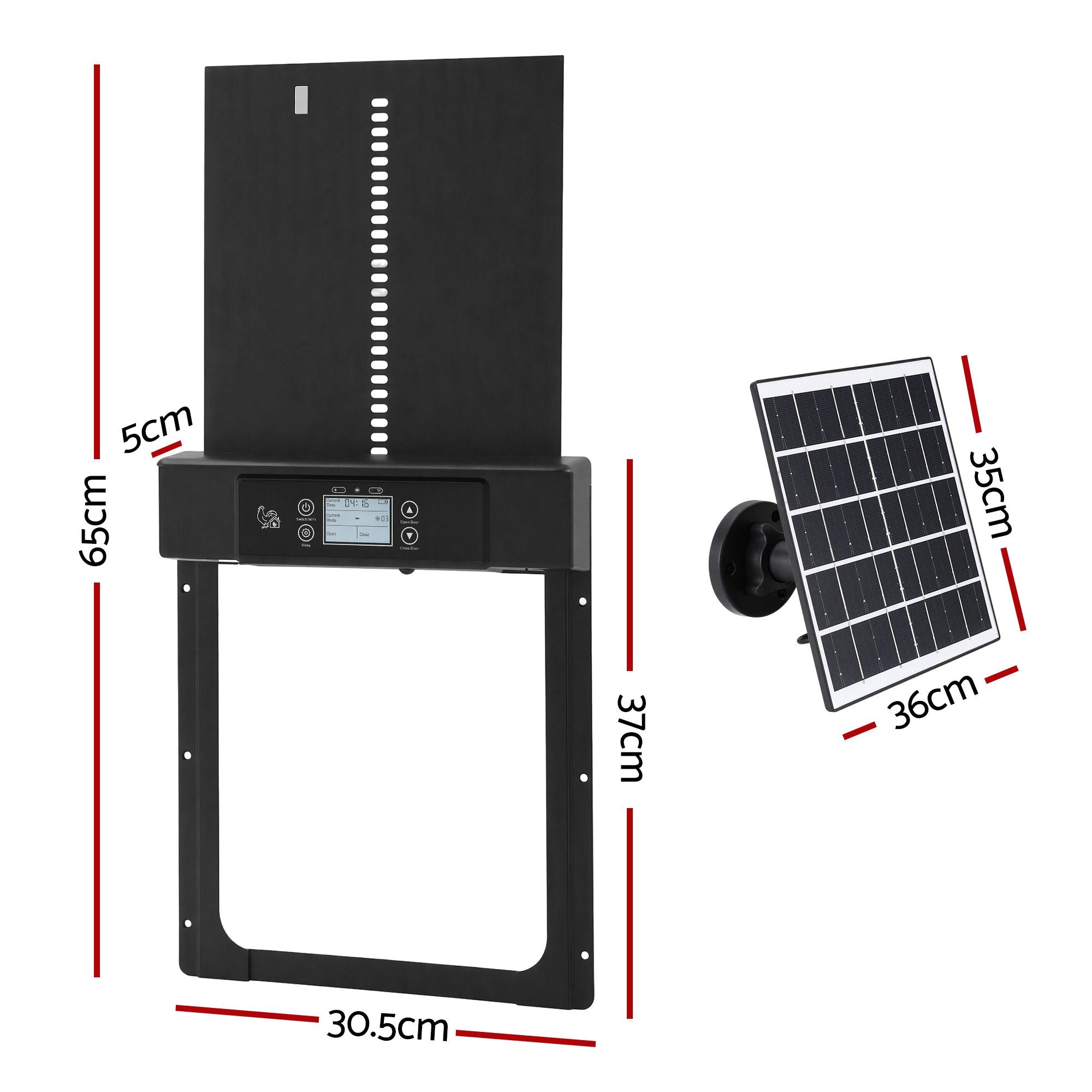 Giantz Automatic Chicken Coop Door 37cm Solar Powered Smart App Control Black