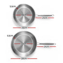 5-star Chef Frying Pan Stainless Steel Uncoated Twin Frypan Set 25/30cm Silver
