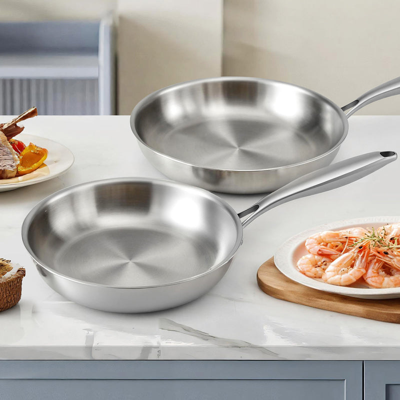 5-star Chef Frying Pan Stainless Steel Uncoated Twin Frypan Set 25/30cm Silver