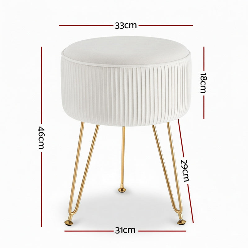 Artiss Ottoman Foot Stool Vanity Velvet Round White