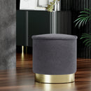 Artiss Ottoman Foot Stool Round Teddy Fabric Charcoal