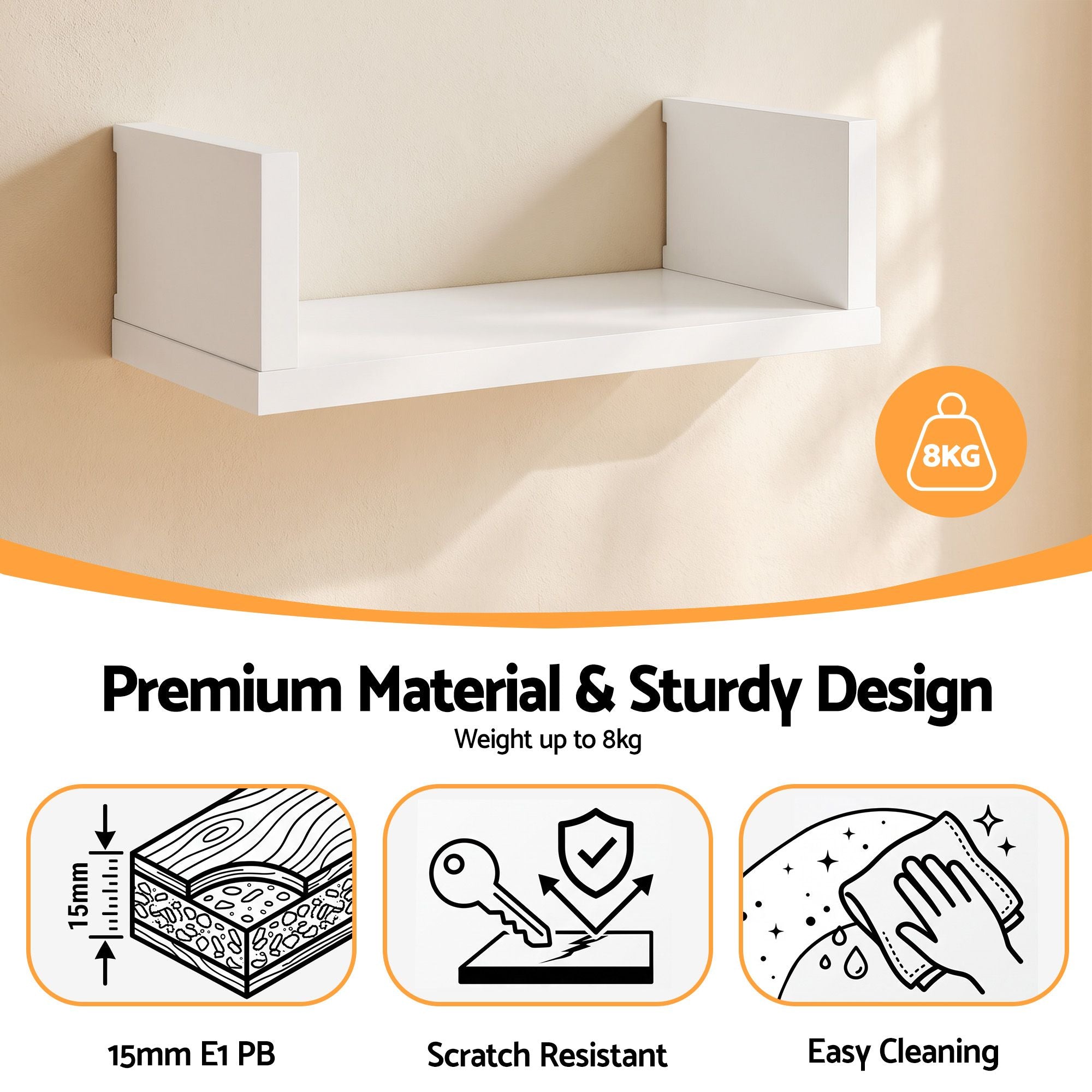Artiss Floating Wall Shelves Set of 5 Mounted U-Shape Display Ledge, White