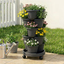 Green Fingers 5 Tier Vertical Garden Planter, Stackable Planters with 4 Wheels, Black, Raised Garden Bed, Garden Tower Indoor Outdoor, Auto Drainage System, for Strawberries, Herbs, Flower, Vegetables