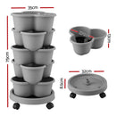 Green Fingers 5 Tier Vertical Garden Planter, Stackable Planters with 4 Wheels, Grey, Raised Garden Bed, Garden Tower Indoor Outdoor, Auto Drainage System, for Strawberries, Herbs, Flower, Vegetables