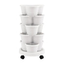 Green Fingers 5 Tier Vertical Garden Planter, Stackable Planters with Wheels, White, Garden Bed, Garden Tower Indoor Outdoor, Auto Drainage System, for Strawberries, Herbs, Flowers, Vegetables