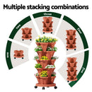 Green Fingers Raised Garden Bed 5 Tier Vertical Garden Brick Red Strawberry Stackable Planters Herbs Petunias