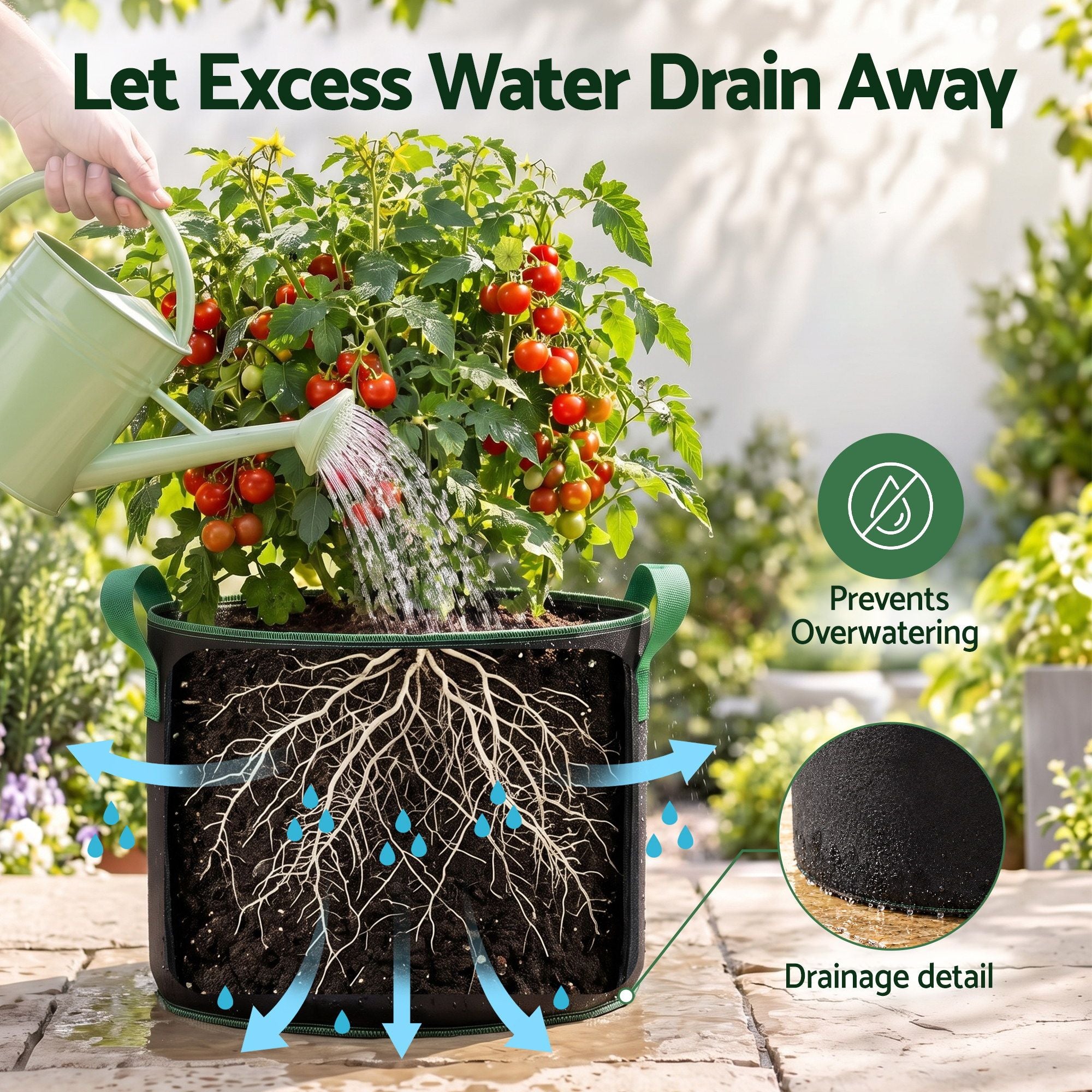 Green Fingers 15 Gallon Grow Bags 300gsm thick Aeration Fabric Pots 10 Pack