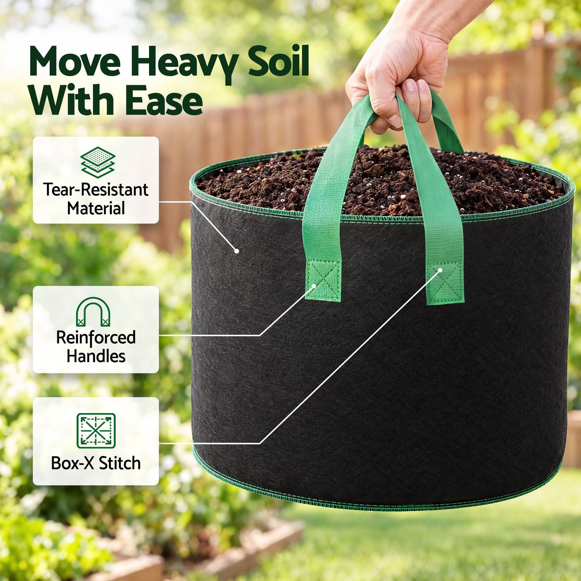 Green Fingers 15 Gallon Grow Bags 300gsm thick Aeration Fabric Pots 10 Pack