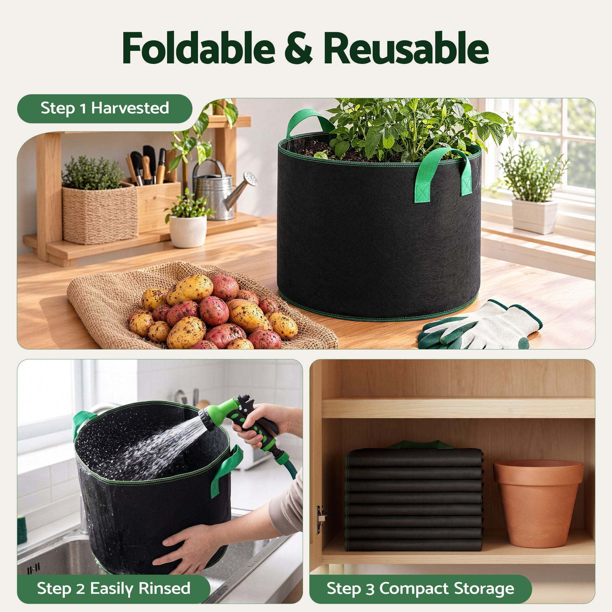 Green Fingers 20 Gallon Grow Bags 300gsm thick Aeration Fabric Pots 10 Pack