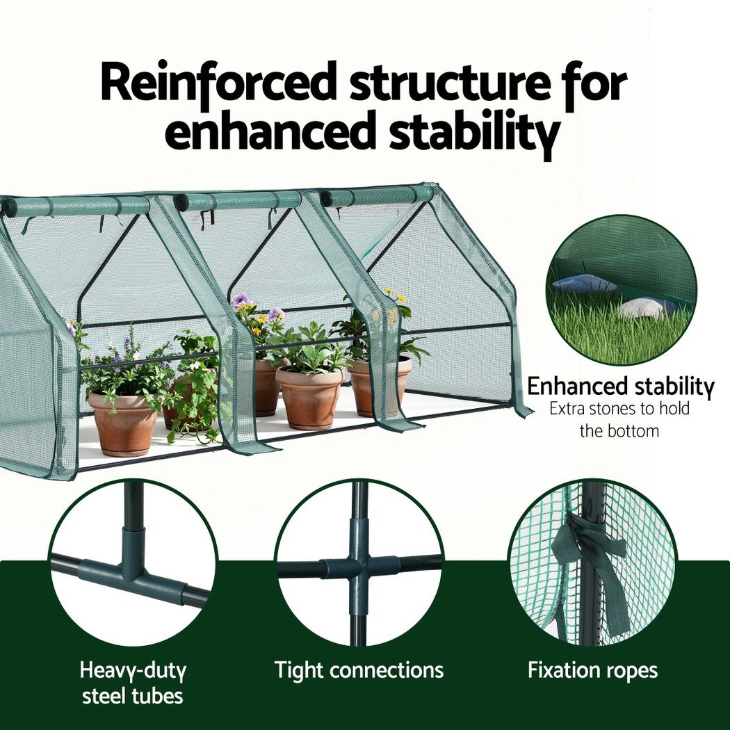 Green Fingers Mini Greenhouse 240x90x90cm Steel Frame PE Cover Outdoor Shelter