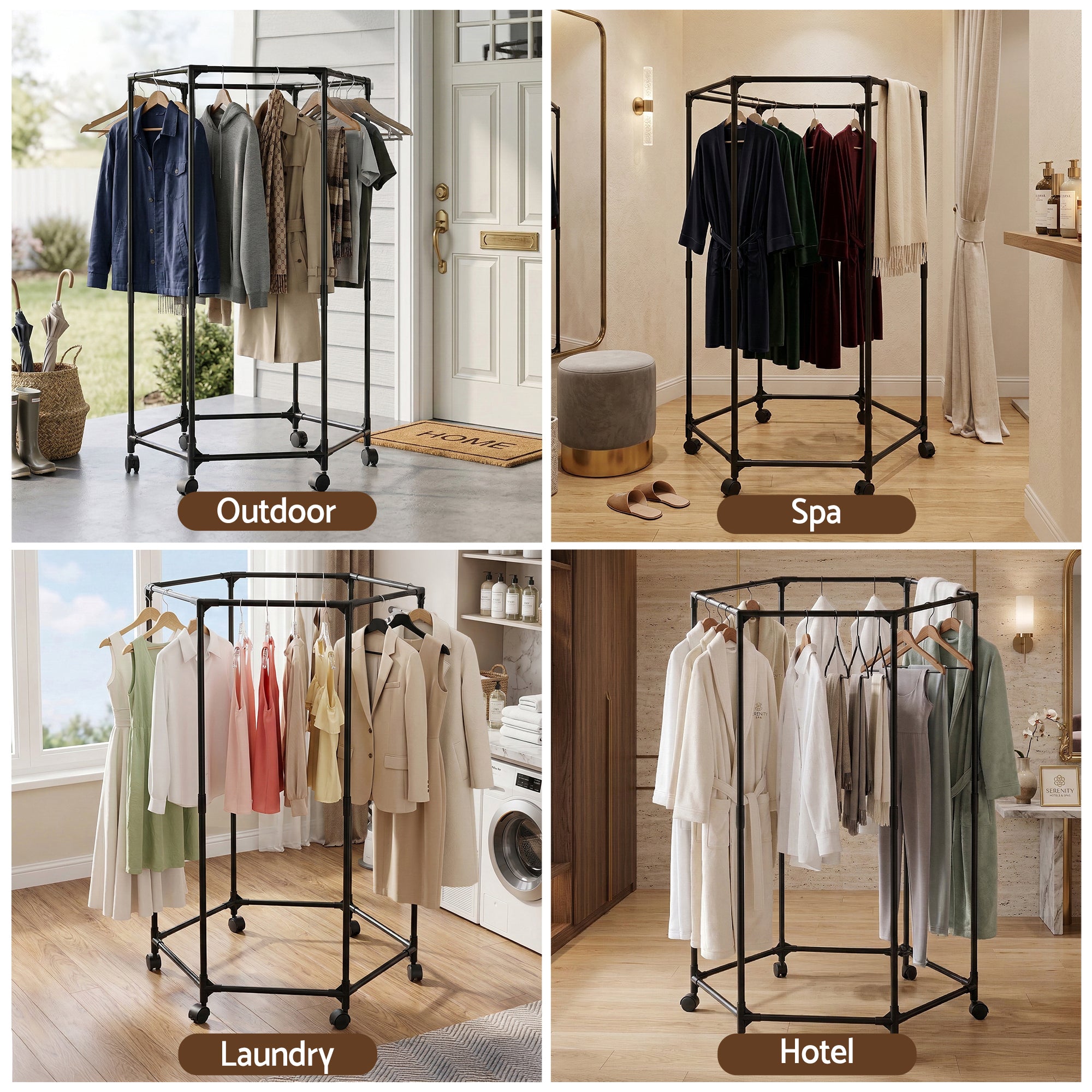 Artiss Clothes Rack Airer Rail Coat Stand Wheels 6 Rods